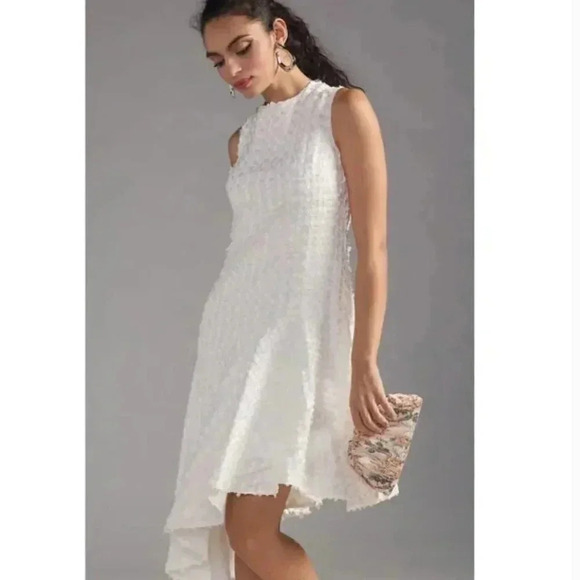 NWT Anthropologie Eva Franco White Textured Asymmetrical Holiday Event Dress 4 - Picture 3 of 9
